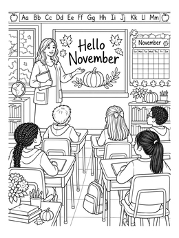 Free printable Hello November Autumn Classroom Lesson coloring page