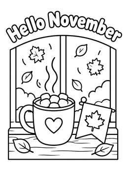 Free printable Cozy November Mug By Window coloring page