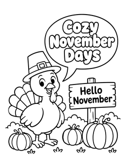 Free printable Cute Turkey In Pumpkin Patch coloring page