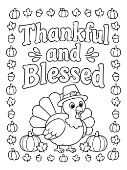 Free printable Thankful Turkey Autumn Border coloring page