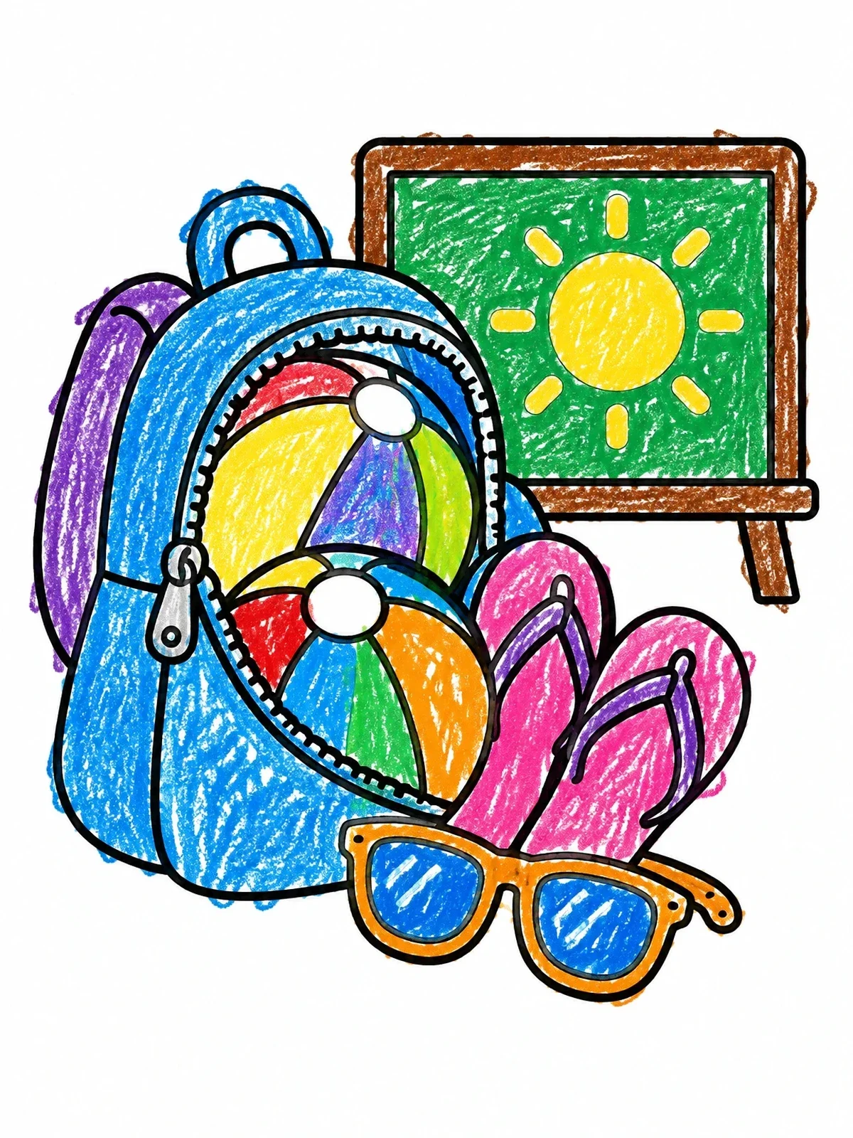 Colored example of the Backpack Packed With Summer Beach Gear coloring page