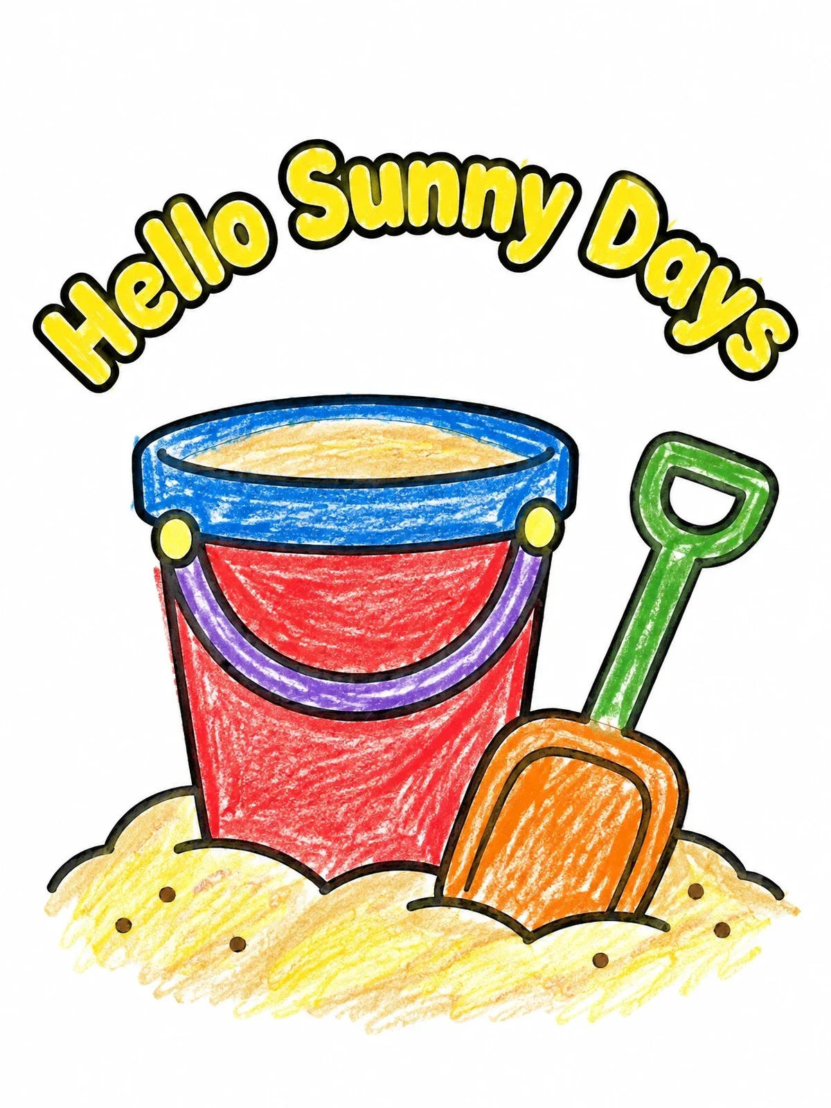Colored example of the Beach Bucket And Spade In Sand coloring page