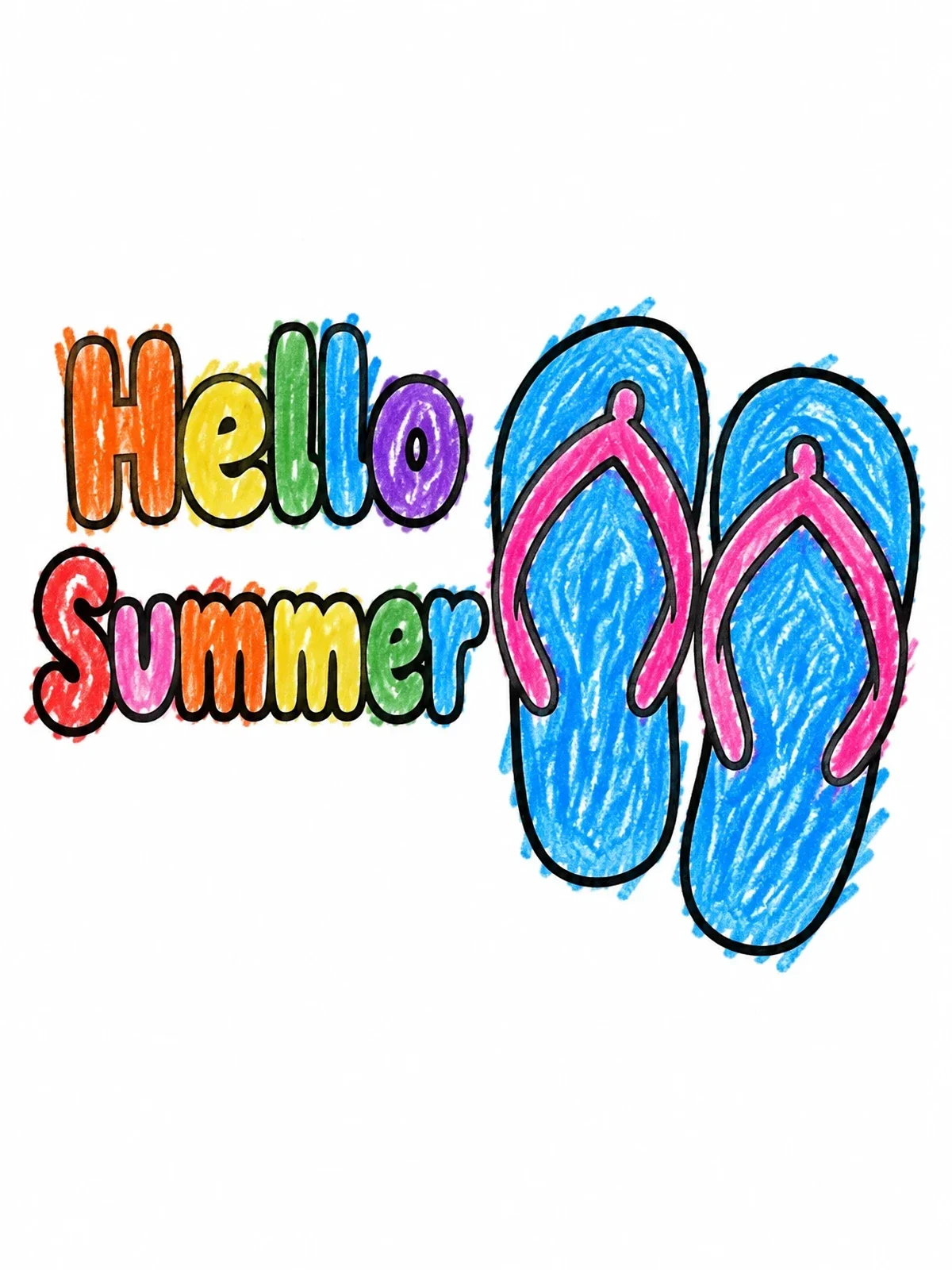 Colored example of the Hello Summer Flip Flops coloring page