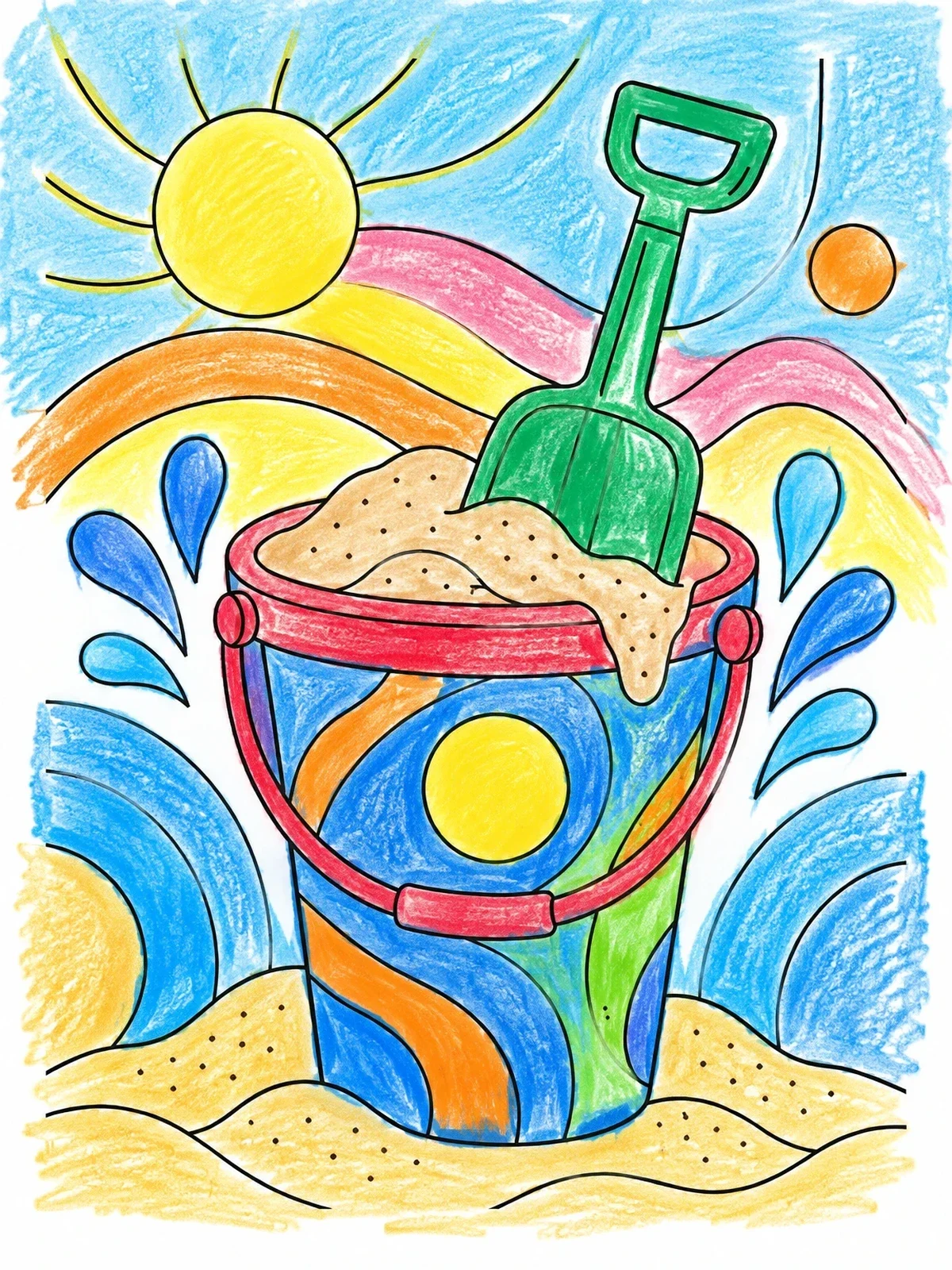 Colored example of the Beach Sand Bucket And Shovel coloring page