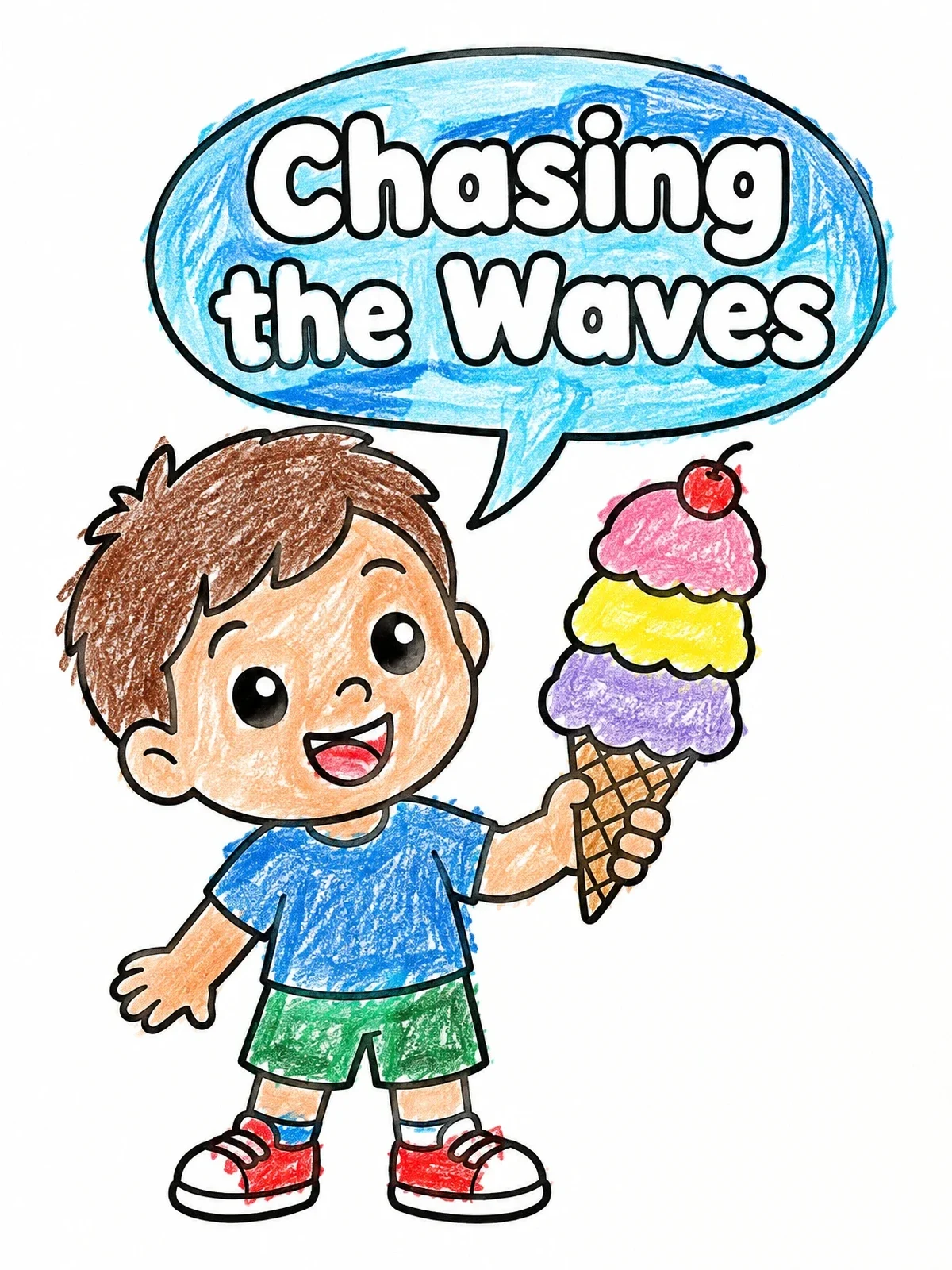 Colored example of the Boy With Triple Scoop Ice Cream coloring page