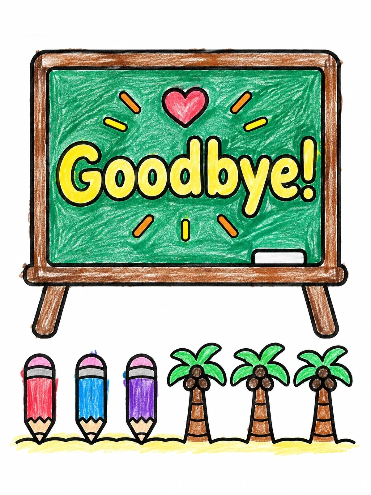 Colored example of the End Of School Chalkboard Farewell coloring page