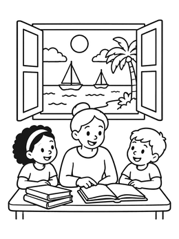 Free printable Summer Classroom By The Beach coloring page