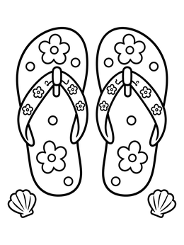 Free printable Floral Summer Flip Flops With Seashells coloring page