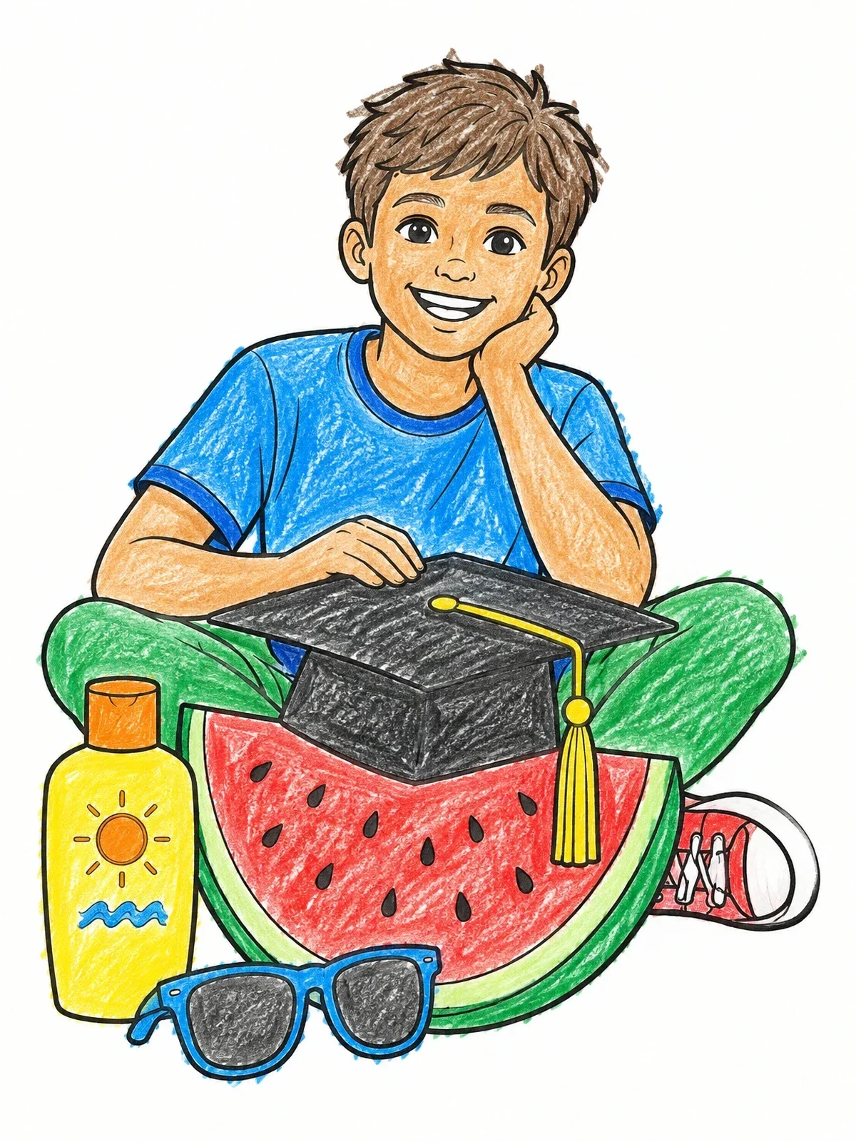Colored example of the Graduate Celebrating Summer Vacation coloring page