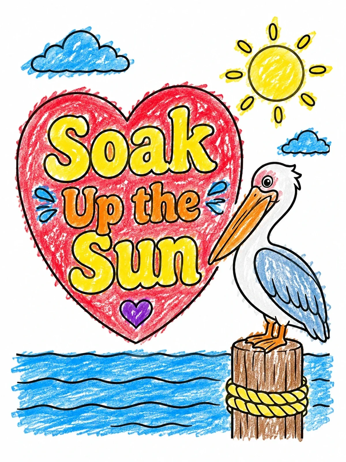 Colored example of the Pelican Soaking Up The Sun coloring page