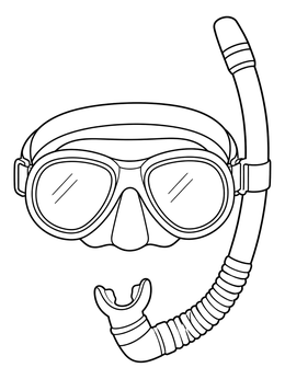A snorkel and diving mask in this hello summer coloring page.