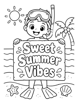Free printable Snorkeling Boy With Summer Sign coloring page