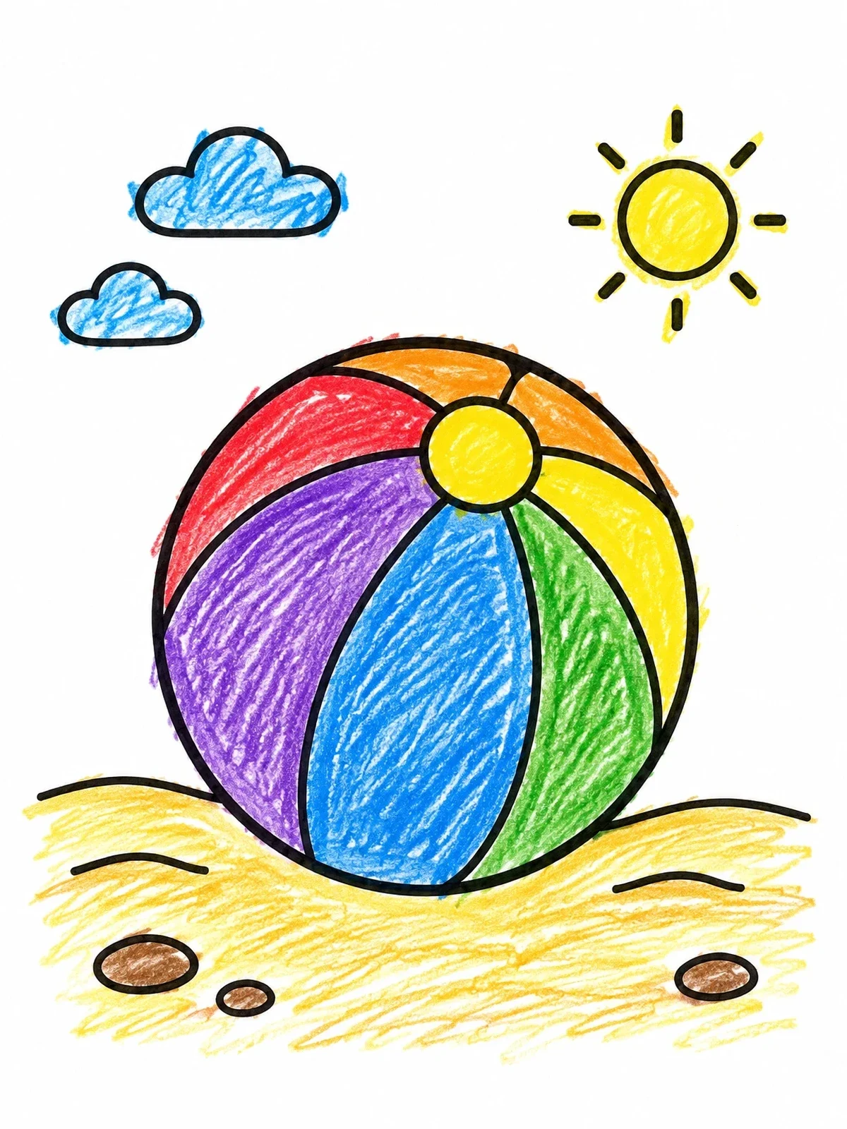 Colored example of the Beach Ball Under The Summer Sun coloring page