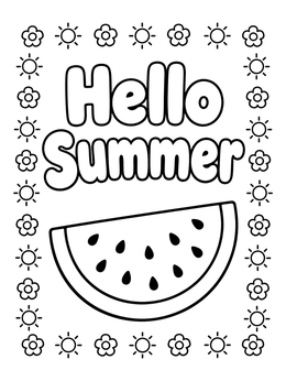 Free printable Hello Summer Watermelon Slice coloring page