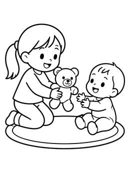 Free printable Sharing A Teddy Bear With Baby coloring page