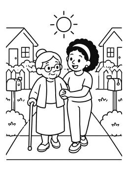 Free printable Helping A Senior On The Sidewalk coloring page