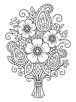 Free printable Henna Floral Paisley Bouquet coloring page