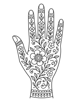Free printable Henna Floral Hand Pattern coloring page