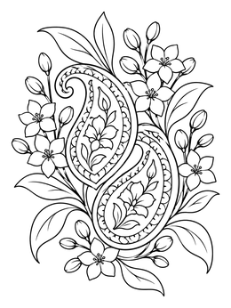 Free printable Paisley And Blooming Jasmine Motif coloring page