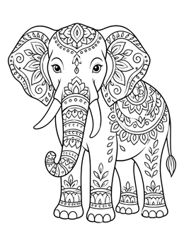 Free printable Henna Pattern Decorated Elephant coloring page