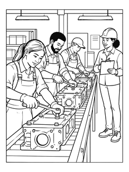 Free printable Assembly Line Factory Workers And Supervisor coloring page