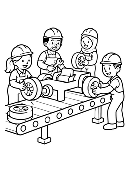 Free printable Assembly Line Workers Building A Car coloring page