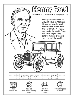 Free printable Henry Ford Educational Biography Worksheet coloring page