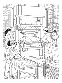 Free printable Car Factory Stamping Press Workshop coloring page