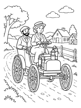 Free printable Early Horseless Carriage Country Drive coloring page