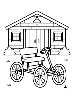 Free printable Early Quadricycle Outside Workshop coloring page