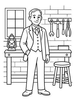 Free printable Henry Ford In His Workshop coloring page