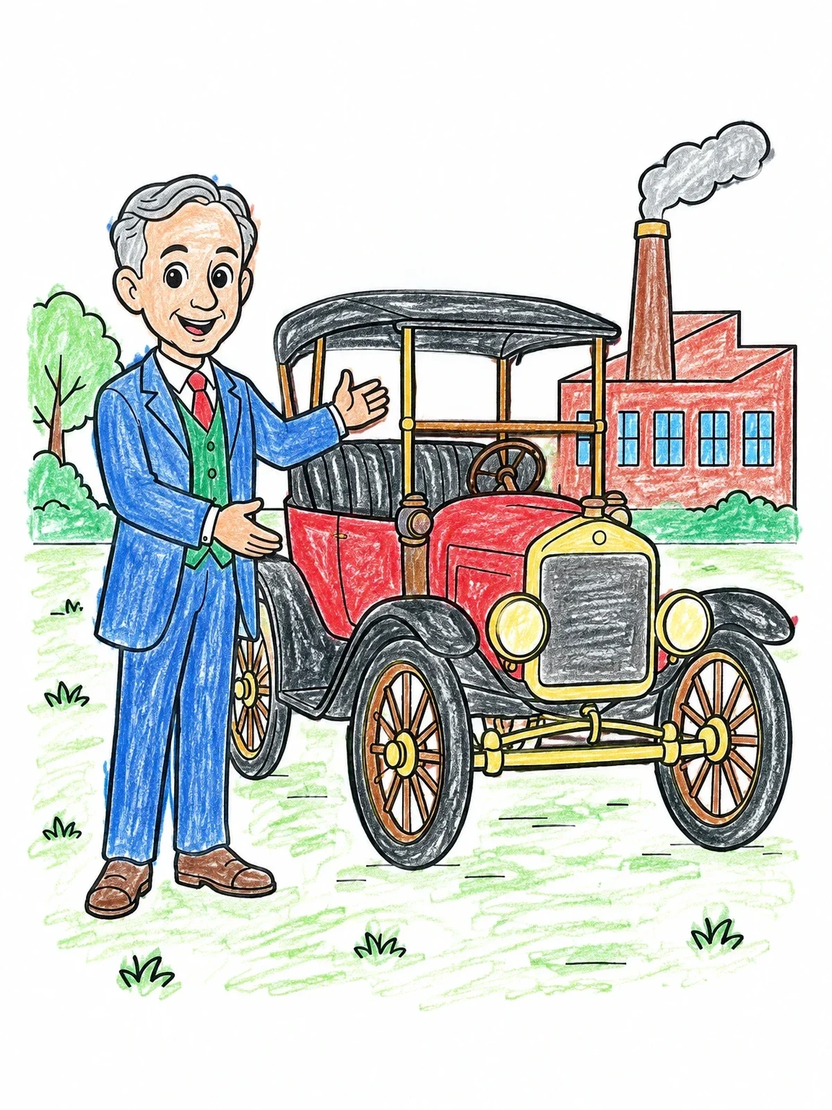 Colored example of the Henry Ford And Model T coloring page