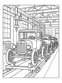 Free printable Vintage Automobile Assembly Line coloring page