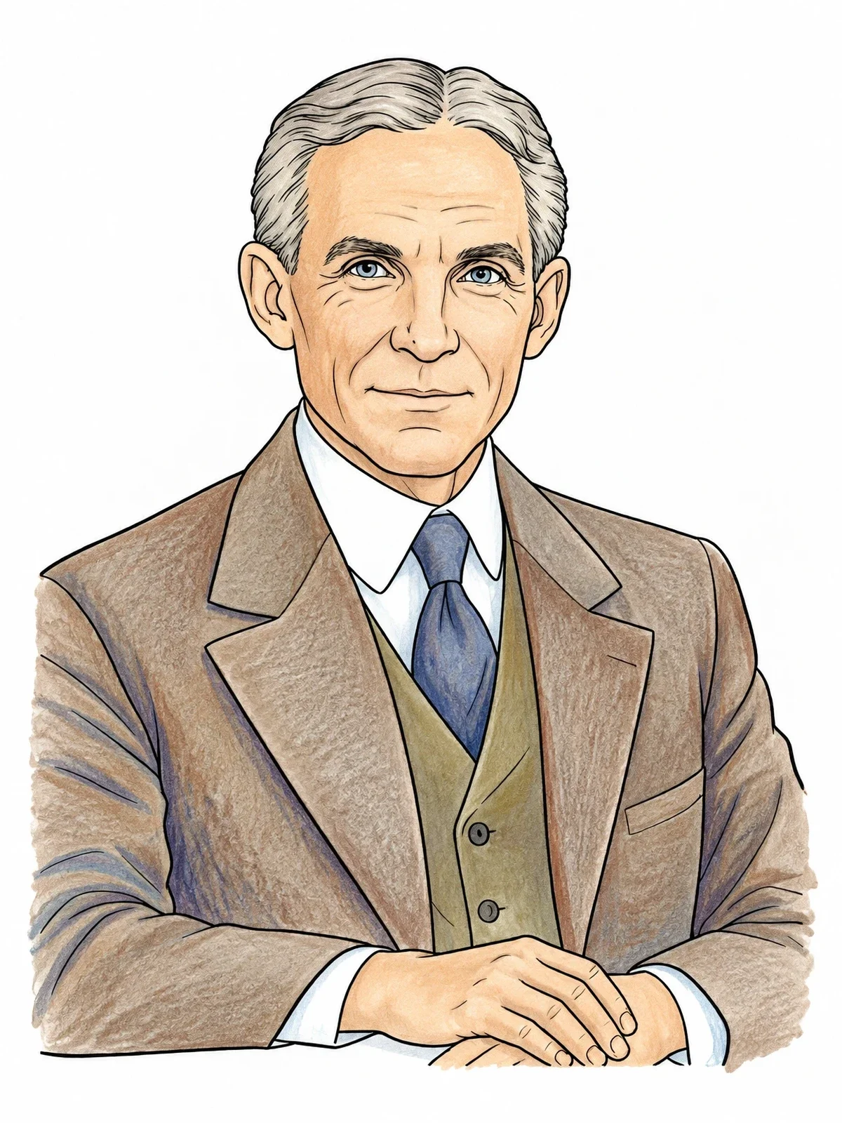 Colored example of the Henry Ford Vintage Portrait coloring page