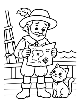 Free printable Explorer Reading Map With Ship Cat coloring page