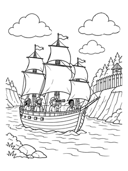 Free printable Explorer Ship Sailing Down River coloring page