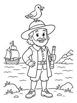Free printable Henry Hudson With Friendly Seagull coloring page
