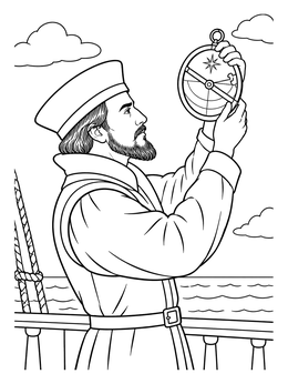 Free printable Henry Hudson Navigating With An Astrolabe coloring page