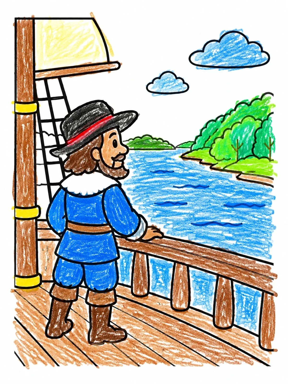 Colored example of the Henry Hudson Sailing On His Ship coloring page
