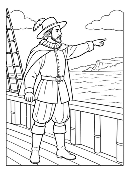Free printable Henry Hudson Pointing To Shore coloring page