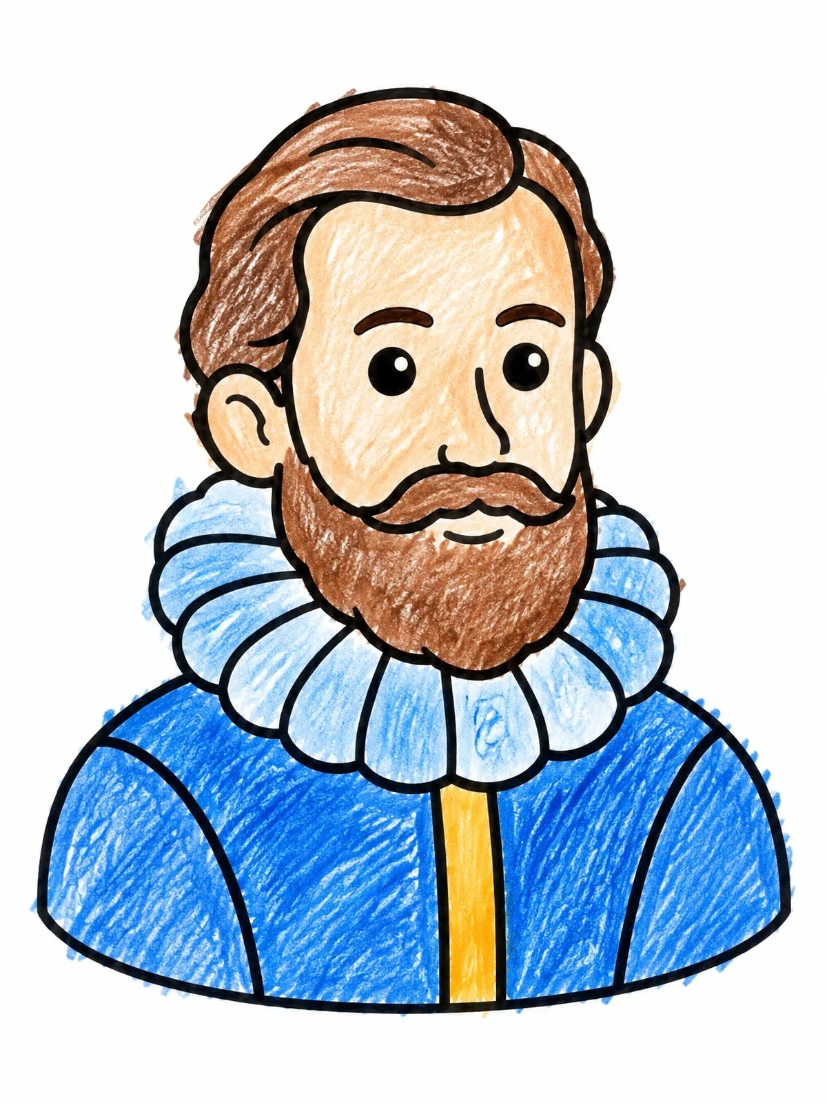 Colored example of the Henry Hudson Portrait With Ruffled Collar coloring page