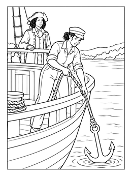 Free printable Sailor Lowering Anchor From Ship Deck coloring page