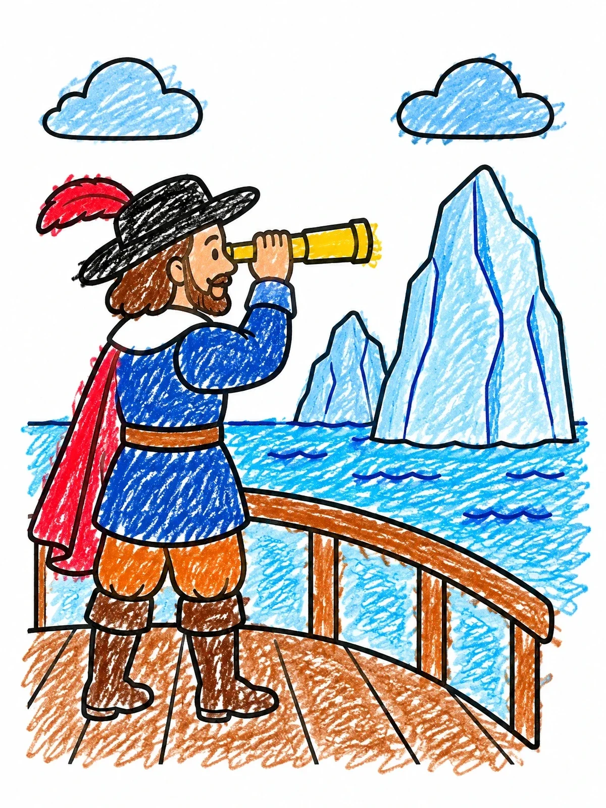 Colored example of the Henry Hudson Spotting Icebergs coloring page