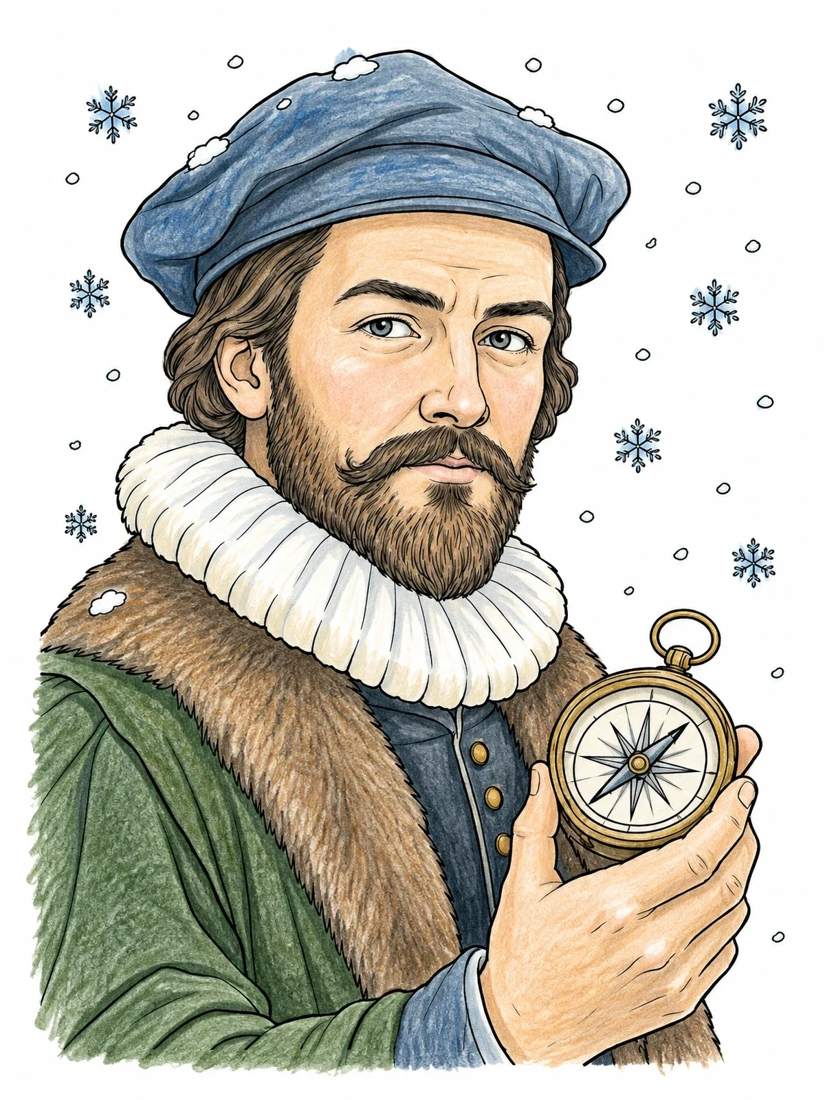 Colored example of the Henry Hudson With Vintage Compass coloring page