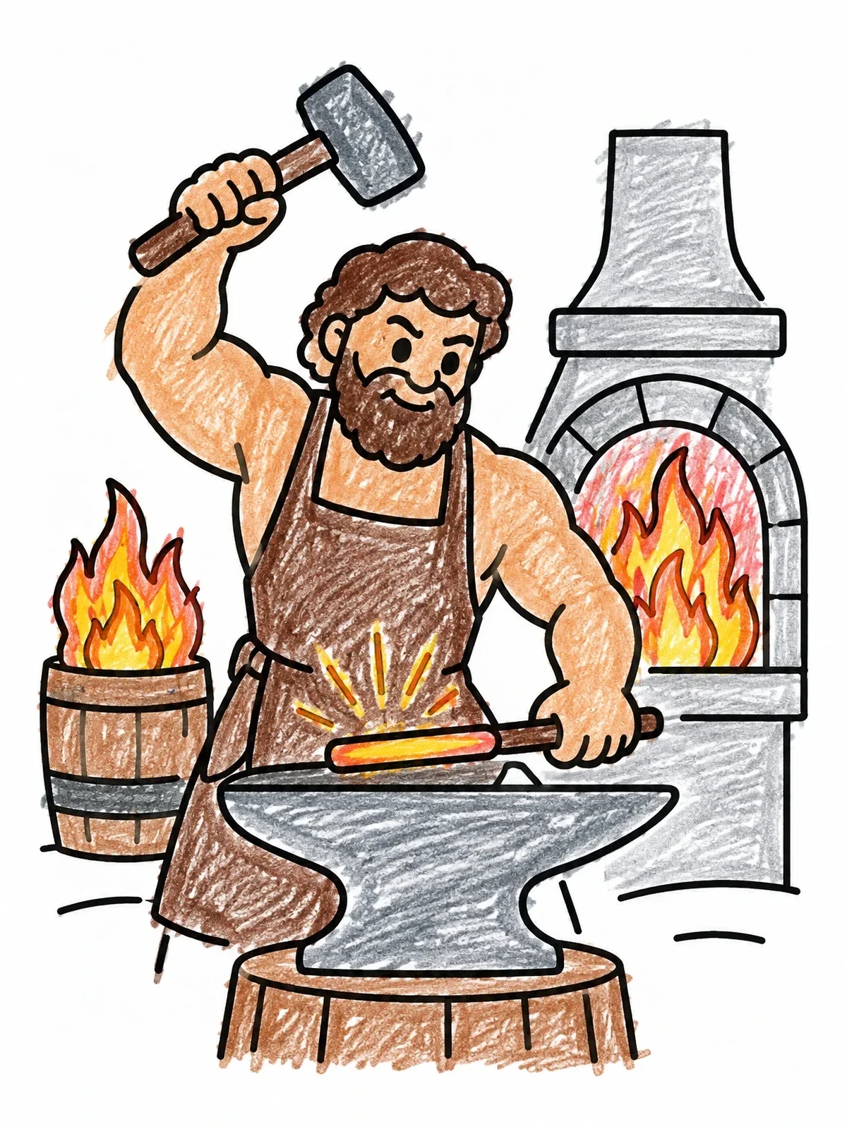 Colored example of the Hephaestus Forging At The Anvil coloring page