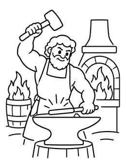 Free printable Hephaestus Forging At The Anvil coloring page