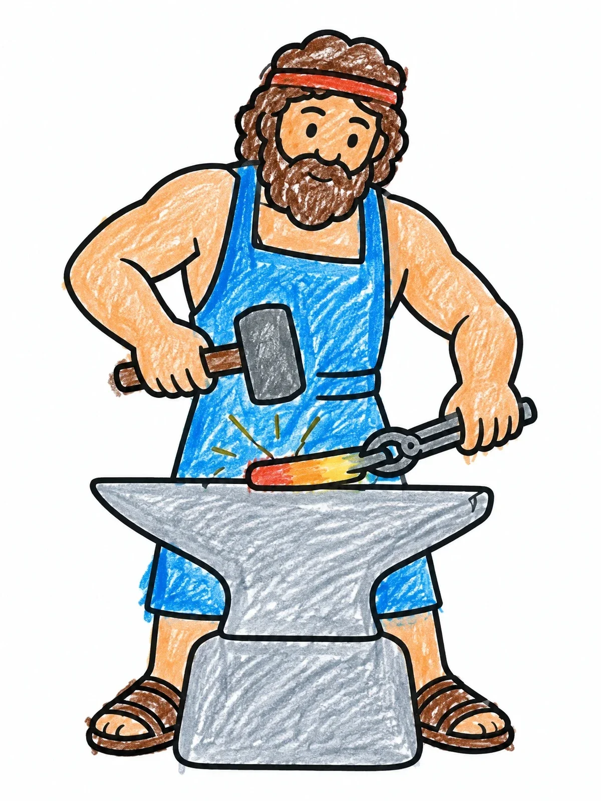 Colored example of the Hephaestus Forging Metal At Anvil coloring page