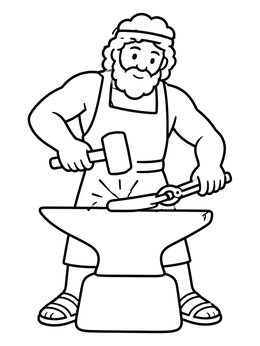 Free printable Hephaestus Forging Metal At Anvil coloring page