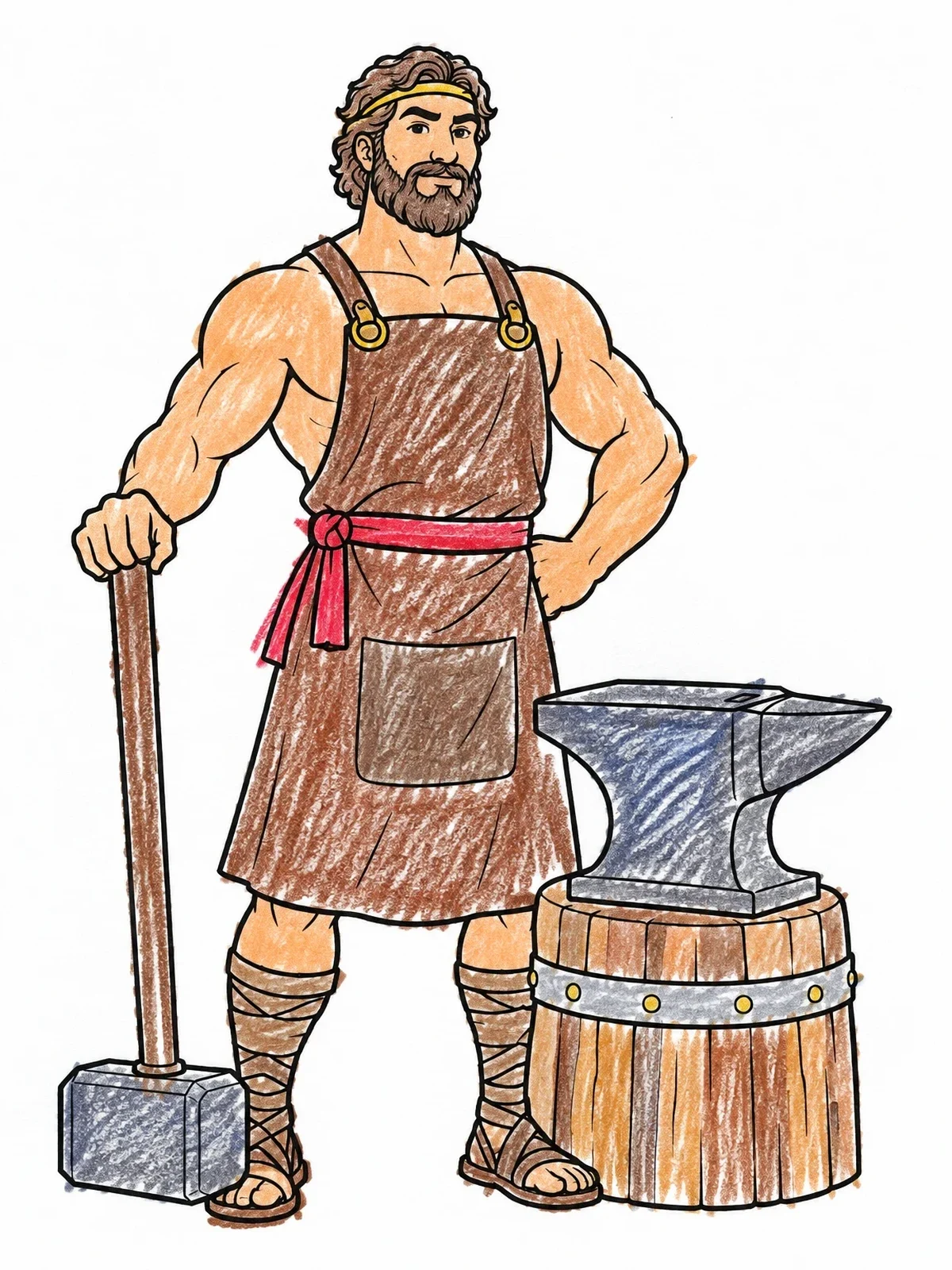 Colored example of the Hephaestus With Sledgehammer And Anvil coloring page