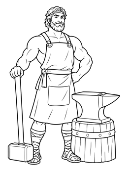 Free printable Hephaestus With Sledgehammer And Anvil coloring page